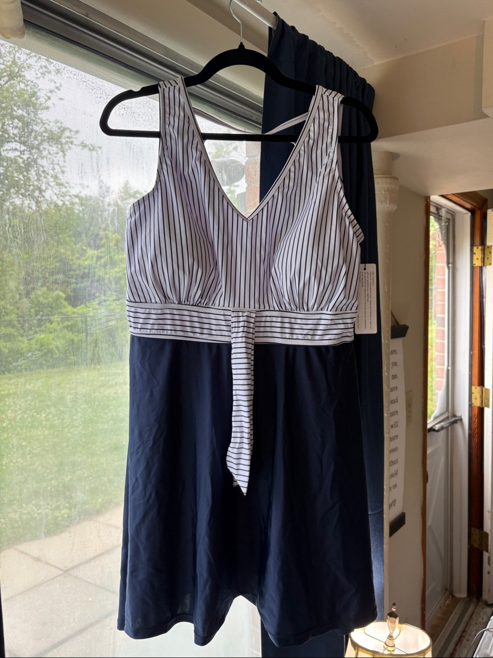 Striped Navy and White V-Neck Swimdress NWT